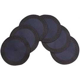 Rome Woven Braided Stitch Edge Table Placemats 15 Inches Round Set of 6 Non-Slip Dining & Kitchen Table Mats (Navy Blue)