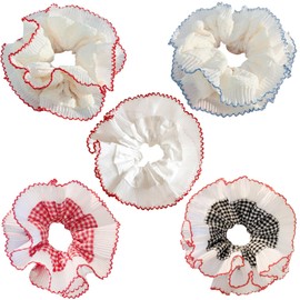 EDLMKM 5 PCS Large Hair Scrunchies White Lace Scrunchies Elastic Hair Ties Ropes Hair Scrunchie, Bobbles Ponytail Holders Thick Hair Scrunchie Accessories Ladies Girls