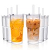 KEMORELA 6-Pack Ribbed Glass Tumblers with Lids & Straws –