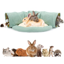 BWOGUE Bunny Tunnel Bed, 2-in-1 Collapsible Tunnel Tubes Toys with Removable Mat Hideout for Cats Kittens Rabbits Guinea Pigs Kitty