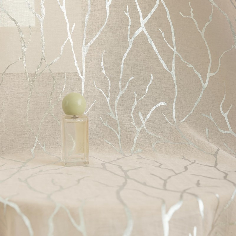 Kotile Shimmer Taupe Sheer Curtains 84 Inches Long 2 Panels
