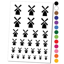 Windmill Netherlands Holland Temporary Tattoo Water Resistant Fake Body Art Set Collection - Black (One Sheet)