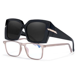 LVIOE Polarised Over Sunglasses Women's UV400 Protection, Fashionable Oversized Square Frame, Shade for Driving, Riding and Outdoor Activities, A04-Black/Grey