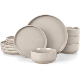 LIANYU Plates and Bowls Dish Sets for 4, 12PCS Stoneware Dinnerware Set, Speckled Dishware Includes Dinner Salad Plates, Cereal Bowls, Scratch Resistant, Milky Brown