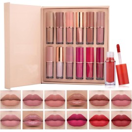 LEKOU 12 Colores Brillo De Labios, Set De Maquillaje De Larga Duración, Resistente Al Agua y Al Color, Lápiz Labial Elegante y De Alta Gama Es Un Regalo Único Para Mujer, Traje De Mujer De Maquillaje
