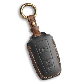 MILD EAST for Toyota Key Fob Cover Genuine Leather Key Case Shell Compatible with 4Runner Highlander Camry RAV4 C-HR (Black, 3 Buttons)