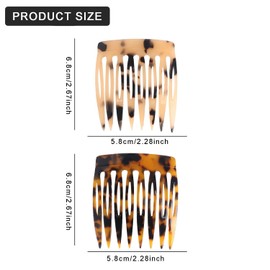 2 Pcs French Hair Combs for Women, Elegant Leopard Print Side Hair Combs, Handmade Hair Styling Accessories for Weddings, Parties, and Everyday Use (Light + Dark Leopard)