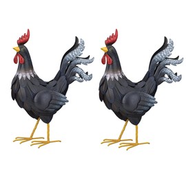 Wonders shop usa Outdoor/Indoor Accent Metal Black Rooster Figurine Statues 20" Tall 2pcs