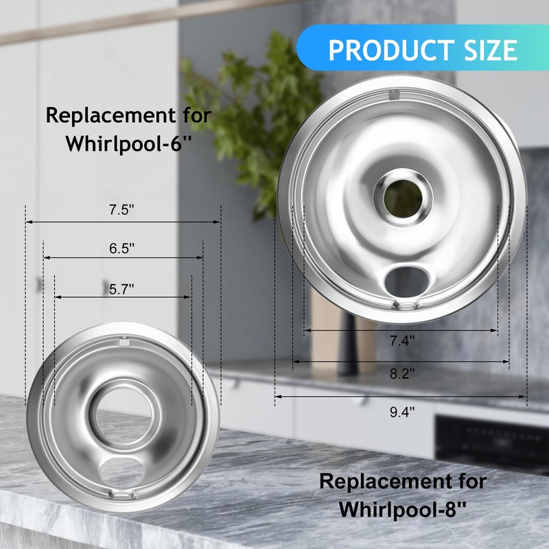 Drip Pan Electric Stove Burner Covers for Whirlpool W10278125, 4