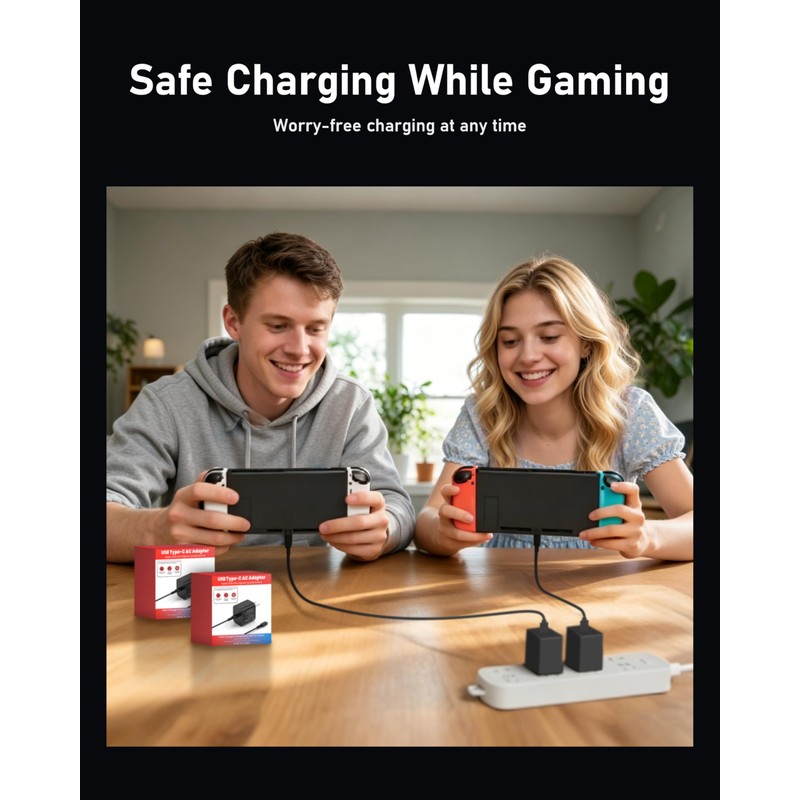 60W USB-C Charger for Steam Deck/Steam Deck OLED, Switch 2/Switch