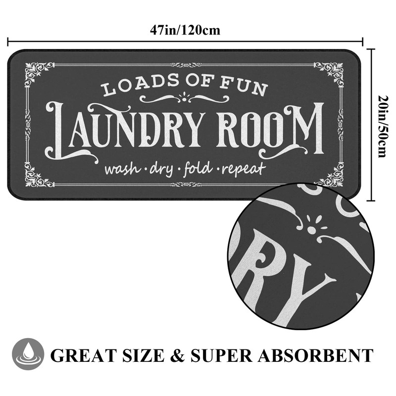 Farmhouse Laundry Room Rug 20"x47" Non Slip Floor Mat Runner