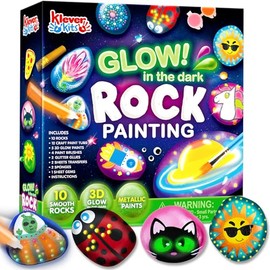 JOYIN Kit de pintura de 12 rocas que brillan en la oscuridad, 43 piezas de arte y manualidades para niños de 6 a 12 años, materiales de arte con 18 pi
