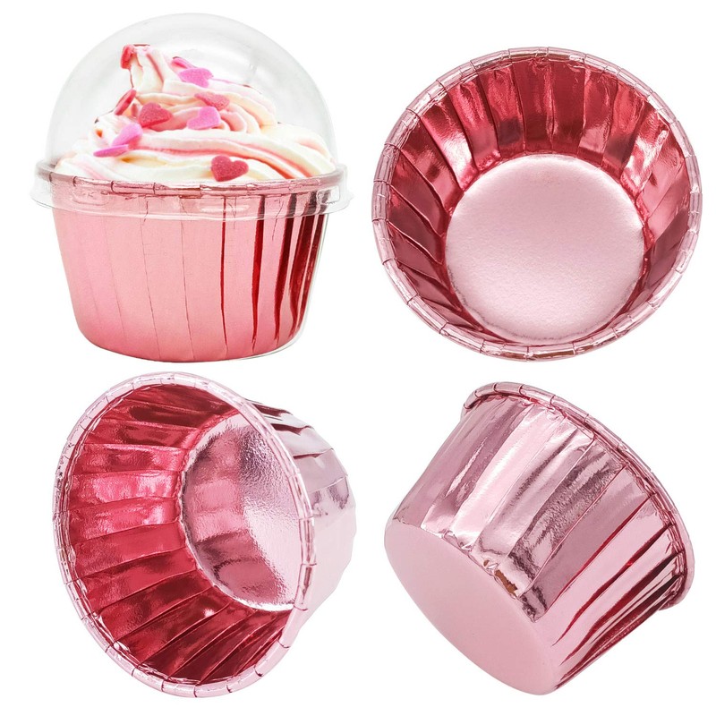Cupcake Liners with Dome Lids 100Pack,Free-Air 3.5Oz Mini Foil Baking