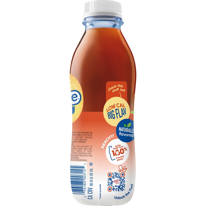 Snapple Zero Sugar Peach Tea, 16 fl oz recycled plastic