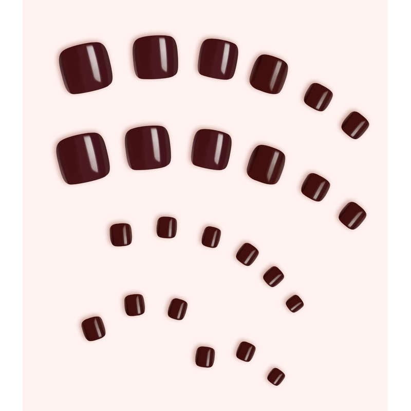Morily Solid Burgundy Press on Toenails for Women, 24 Pcs