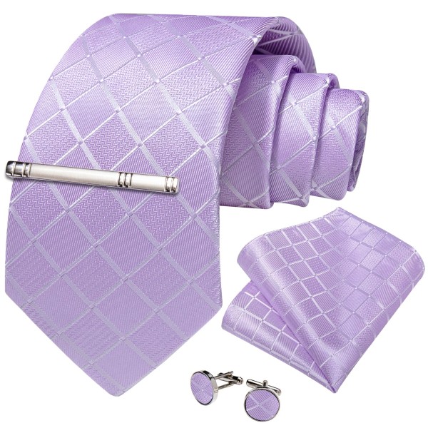 Barry Wang Violet Plaids Checks Necktie Mens Tie & Hankie