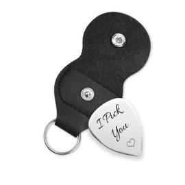 OXYEFE - Púas de guitarra personalizadas de acero inoxidable con estante de piel, adecuadas para guitarra eléctrica y acústica, regalos para guitarristas