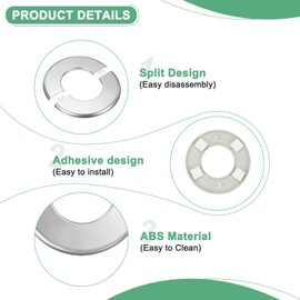 M METERXITY 4-Pack Wall Split Flange, for 2.5 Inch/63mm OD Pipe ABS Escutcheon Plate Round Self-Adhesive Plumbing Cover Plates for Water Pipe/Faucet [Silver Tone]