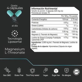 ETERNAL NUTRITION Ultra Pure L-Treonato de Magnesio Liposomal (300 Cápsulas) | Alta Biodisponibilidad | 75 Porciones · 2100 mg | Memoria, Concentració