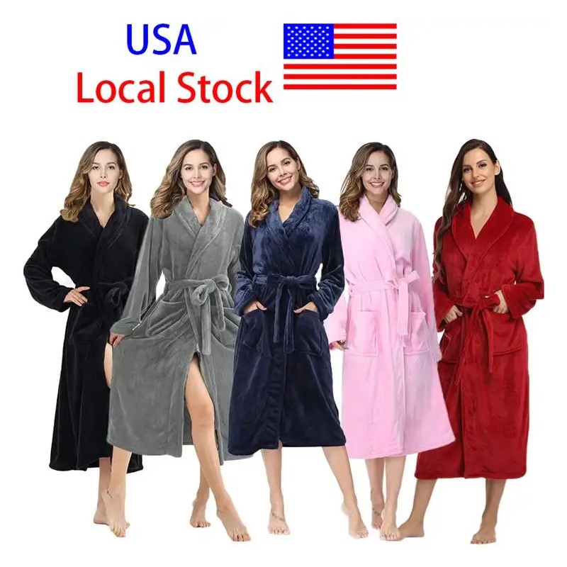 Local Stock Plush Oversize Winter Soft Warm Long Flannel Bathrobe