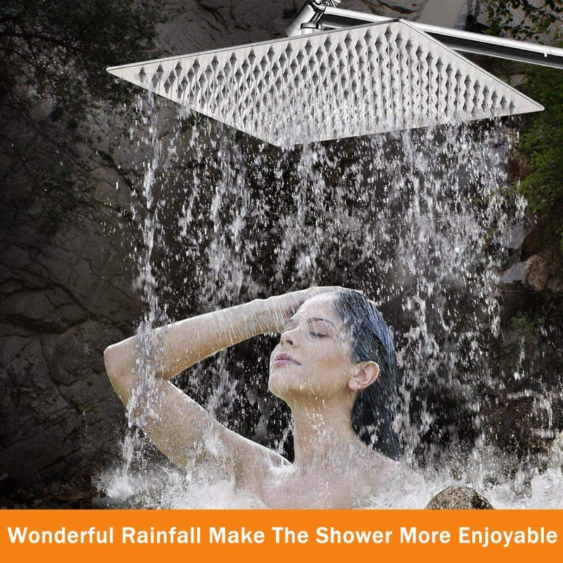 HarJue High Pressure Large Stainless Steel Square Rain ShowerHead With