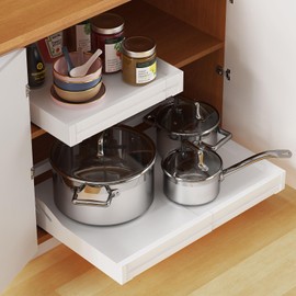 MaraFansie Pull Out Cabinet Organizer Expandable(13"-19.68") Sliding Shelf with Adhesive Nano Film, Adjustable Width Roll Out Under Sink Organizer for Kitchen, Living Room, Bathroom, Pantry