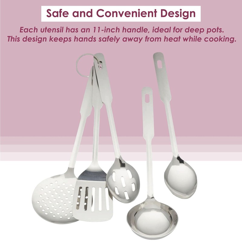 Amco 11-Inch Everyday Utensil Set (5-Piece) - Stainless Steel &