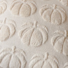 4TH Emotion Fall Pumpkin Decorative Pillow Covers 18x18 Set of 2, Beige Soft Plush Faux Fur Farmhouse Throw Cushion Cases for Autumn Thanksgiving Holiday Home Decorations