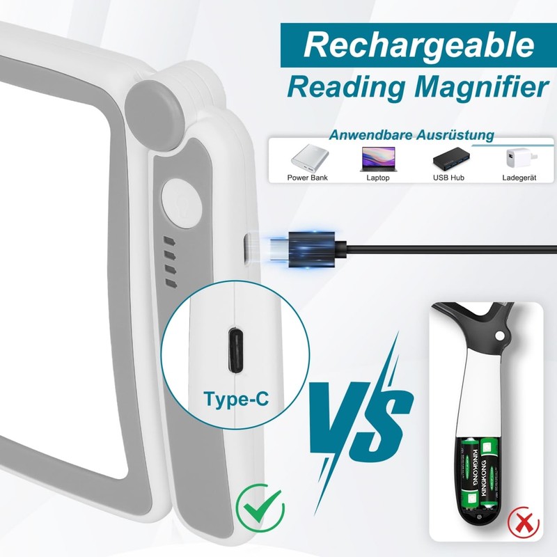 Rechargeable Magnifying Glass with Light for Reading, 5X Large Page