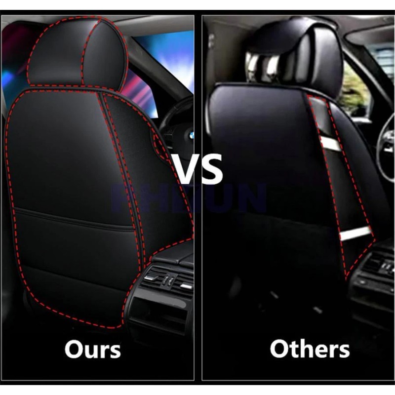 Black Red PU Leather Car Seat Cover Front + Rear