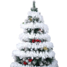 VEYLIN 10 Meter White Christmas Tinsel Garland with Snowflakes for Xmas Party Supplies