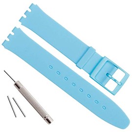GreenOlive Ultra-thin Replacement Waterproof Silicone Rubber Watch Strap Watch Band for Swatch Skin Series (16mm, Light Blue)