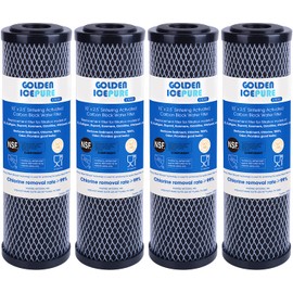 GOLDEN ICEPURE 1 Micron 2.5" x 10" Whole House CTO Carbon Sediment Water Filter Compatible with Dupont WFPFC8002, WFPFC9001, FXWTC, Culligan P5-D, WHCF-WHWC, D-10A, DWC30001, SCWH-5, 4PACK