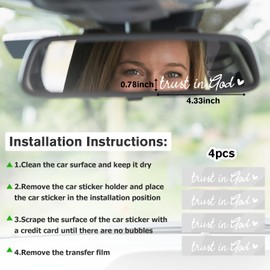 4×Trust in God Rearview Mirror Sticker, New Car Decals for Women, Rearview Mirror Decal Decals for Vehicles Decor, Tumbler Affirmations Stickers Bottle, Christian Car Accessories, Sister Gifts(White)