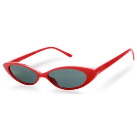 ShadyVEU Slim Small Cateye 90's Hype Fashion Mod Narrow Oval Pointy Clout Thin Sunglasses (Solid Red Frame w/Black lens)