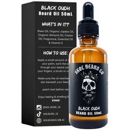 Skol Beard Co Premium Beard Oil in Black Oudh, 50mL | Infused with Jojoba, Almond, and Essential Oils for a Soft, Healthy Beard Hair Growth