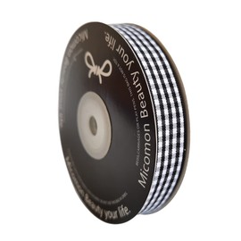 Micomon Black and White Wovon Edge Gingham Ribbon 25 Yard Each Roll 100% Polyester (5/8", Black)