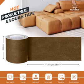 Azbour Leather Repair Tape Patch,2.4''x15' Super Adhesive,Self-Adhesive Leather Patch for Restoration and Refurbishment of Sofas,Car Seats,Furniture,Vinyl Furniture, Chairs.（Yellowish-Brown）