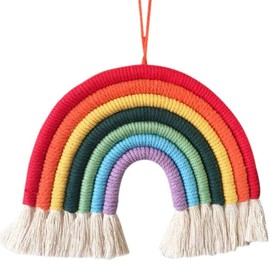 Macrame Tapestry Rainbow, Tapestry, Rainbow, Pompom, Bedroom, Decorative, Cotton Yarn, Macrame Naus 7 Braided Cord for Boho Home Decoration, Party Accessories, Children's Room