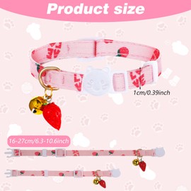 JJUNW 2 Pack Cat Collars, Safety Adjustable Cat Collars, Cotton Breakaway Cat Collar Set, Strawberries and Heart Shaped Pendant Kitten Collar with Bells Safe Quick Release Buckle Cat Collar
