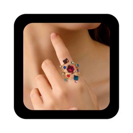 Enautoabs Colorful Crystal Statement Ring Large Cluster Rhinestone Ring Exaggerated Layered Gold Finger Ring Chunky Band Wrap Ring Wedding Prom Party Ring Jewelry for Women