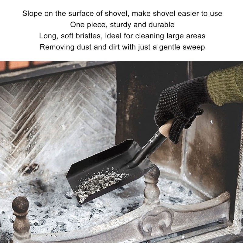 Fireplace Ash Shovel Brush Set Coal Hearth Clean Tools for