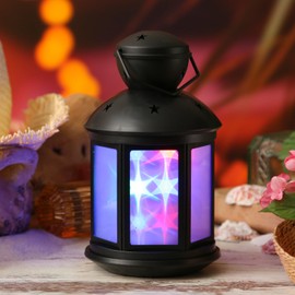 LED Lantern with Effect, Decorative Mood Lantern (Black - Coloured Star Effect)