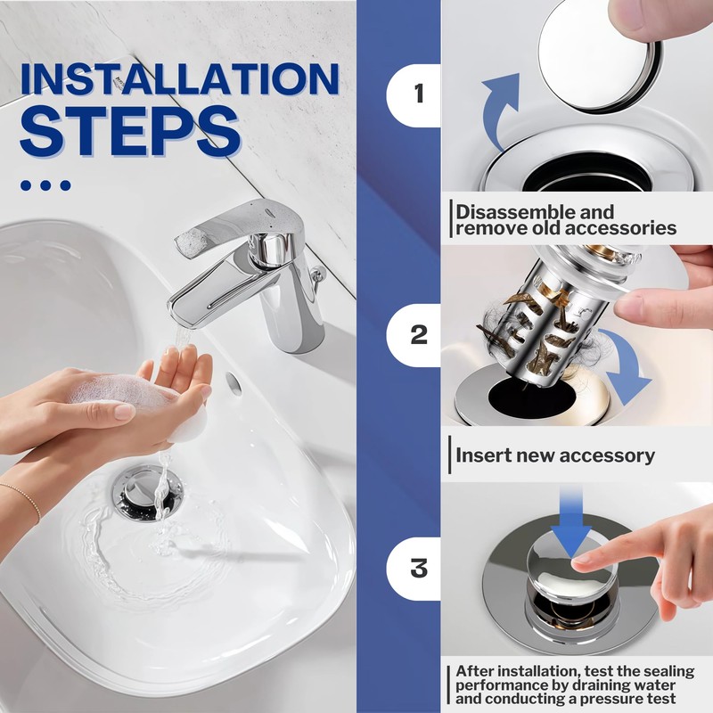 RegBogen Pop Up Bathroom Sink Stopper, Stainless Steel Sink Drain