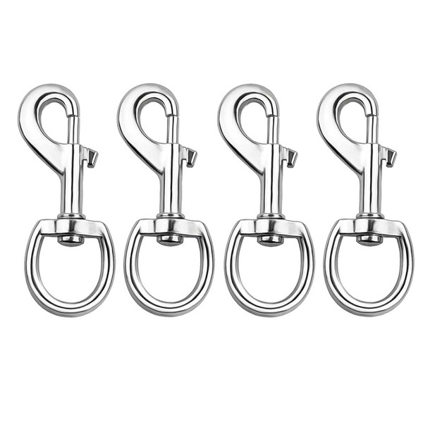 Pack of 4 Robust Carabiner Hooks, Dog Lead, Silver Swivel