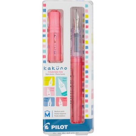 PILOT Pluma Fuente Kakuno, barril color coral traslúcido, punto mediano, estuche con una pieza