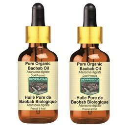 Devprayag Pure Organic Baobab Oil (Adansonia digitata) with Glass Dropper Natural Therapeutic Grade Cold Pressed (Pack of Two) 100ml x 2 (6.76 oz)