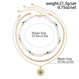 Prosy Punk Layered Sun Turquoise Choker Necklaces Gold Eye Necklace Chain Jewellery Adjustable for Women and Girls