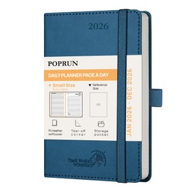 POPRUN Calendar 2026 Daily Planner Soft Cover 16 x 10.5 cm, Daily Calendar A6 1 Day 1 Page (Monday - Sunday), Diary (Jan.2026-Dec.2026) with PU Leather - Navy Blue