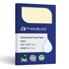 TerraSlate Waterproof Paper, Rip-Proof Colored Paper, Ivory, 25 Sheets, 8 Mil, (80lb Cover), 8.5" x 11", Laser Printer and Copy Machine Compatible